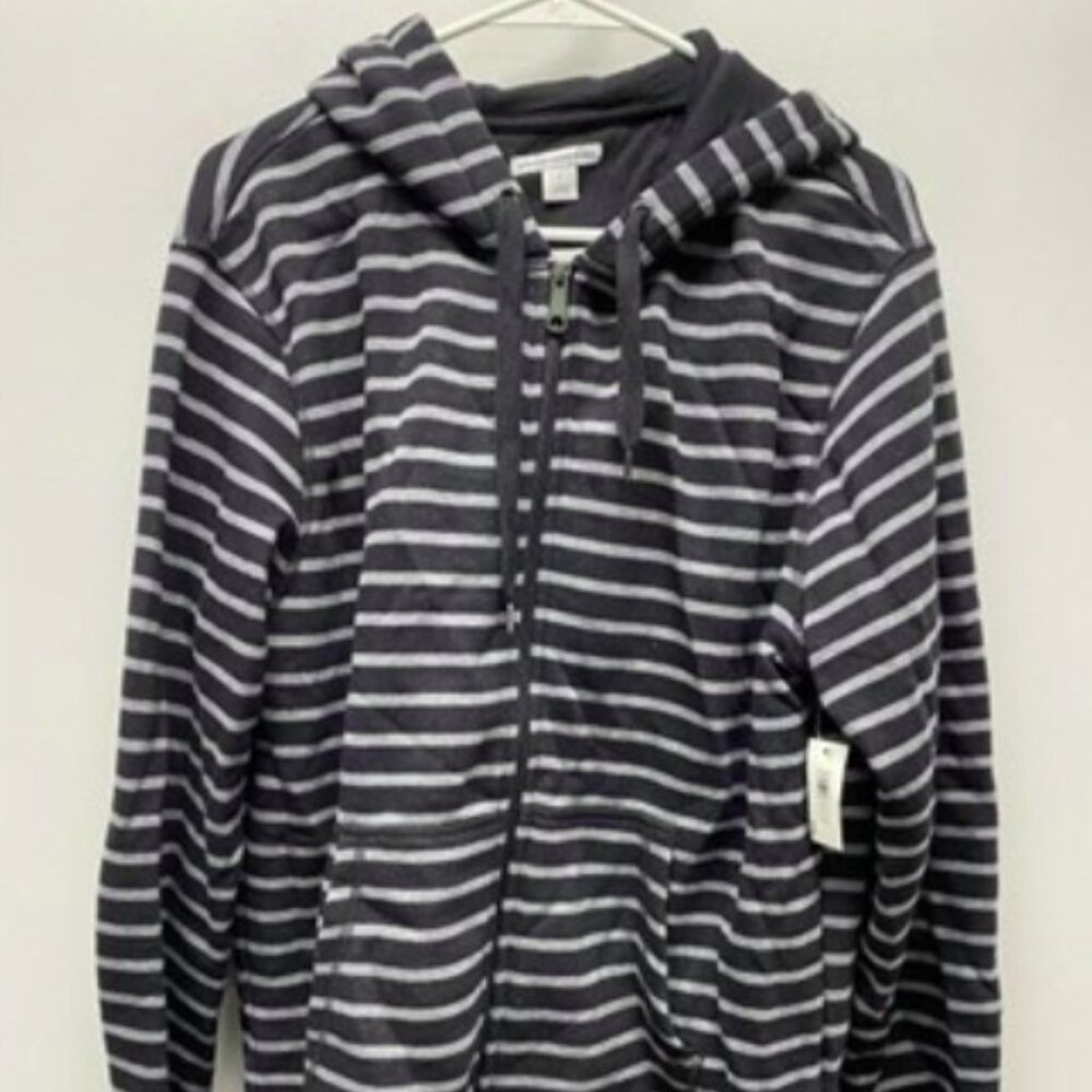 NEW Amazon Essentials Mens Full-Zip Hooded Fleece Sweatshirt Sz XL blue striped